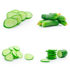Cucumber and slices isolated over white background
