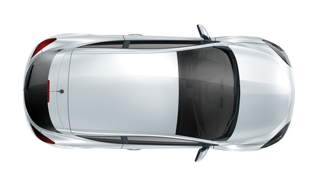 Silver hatcback car - top view