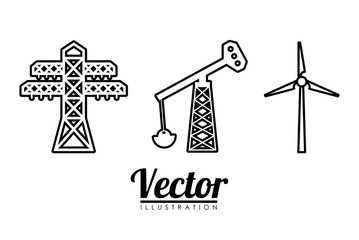 oil drill wind turbine  energy or electricity sources icon image vector illustration design 
