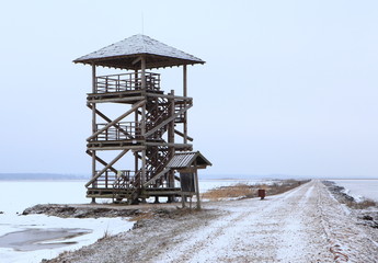 Wildlife observation tower to lake in Liepaja, Latvia