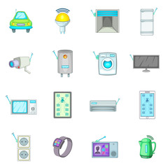 Smart home system icons set, cartoon style