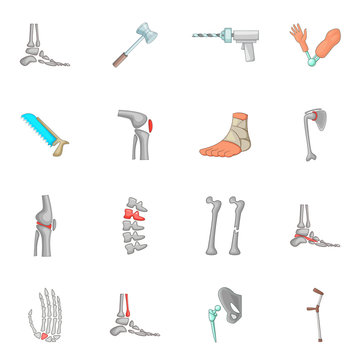 Orthopedic and spine icons set, cartoon style