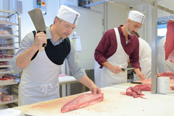 chopping the meat