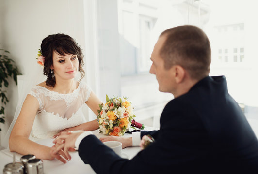 Wonderful Wedding Couple In The Hotel