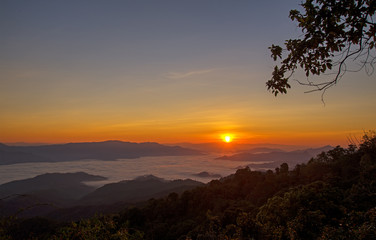 Beautiful sunrise in the morning on Viewpoint, Changmai , Thailand