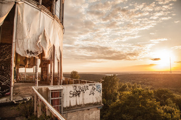 Sunset at the Berlin's Teufelberg.  An old U.S. listening station in west Berlin. Great place for parties and graffiti.