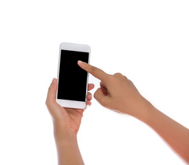 Woman Hand holding and Touch on Smartphone with blank screen iso