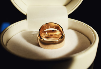 Beautiful luxury wedding rings in the box