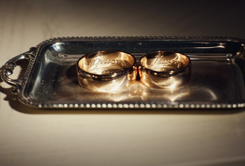 Beautiful luxury wedding rings on the table