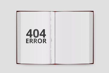 Design page 404. Error - Not Found. Book without page. Open book a top view. Vector illustration