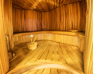 spacious interior of empty wooden a steam room