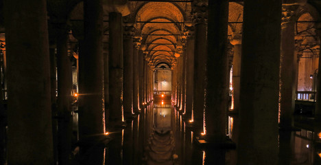 The Basilica Cistern - underground water reservoir build by Emperor Justinianus in 6th century,...