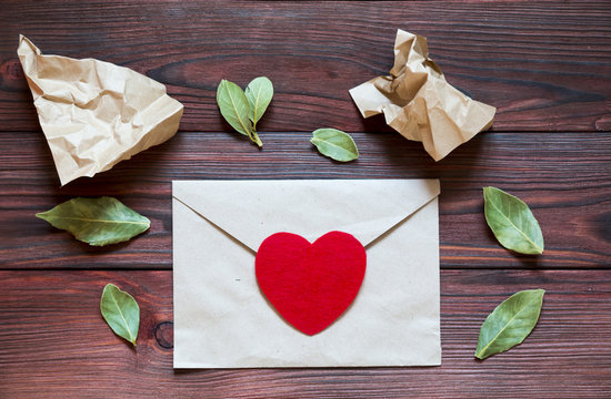 Love letter on Valentine's day. Beautiful letter with red hearts