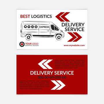2 Sided Business Card Delivery service. Delivery van, logistics industry calling card. Vector illustration.