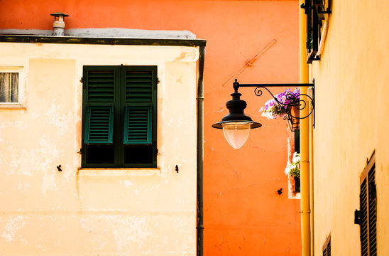 detail of small town buildings in varigotti liguria 