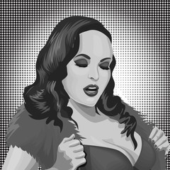Sexy pop art woman portrait. Pin-up hand drawn vector illustration background