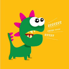 Vector cartoon funny dragon. Cartoon Dinosaur.