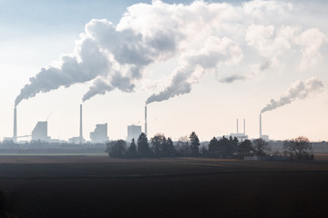 Smoking Chimneys of a Coal Fired Power Plant
