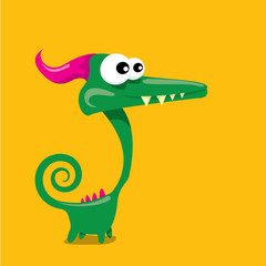 Vector cartoon funny dragon. Cartoon Dinosaur.