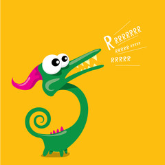 Vector cartoon funny dragon. Cartoon Dinosaur.
