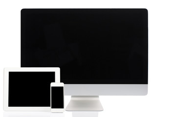 Computer, Tablet and Smartphone on White