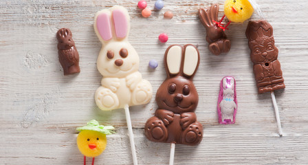 Easter Eggs Decoration with Chocolate Easter Bunny