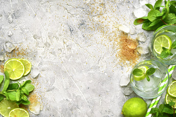 Ingredients for making mojito.Top view with space for text. - obrazy, fototapety, plakaty