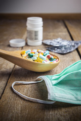 Drugs pill on wooden spoon for your treatment your health