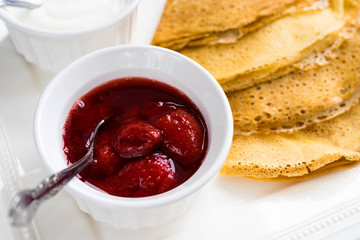 Pancakes with strawberry jam