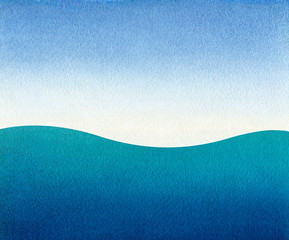 Watercolor background with waves, Watercolor background: blue sky and sea waves. Watercolor gradient. Texture watercolor