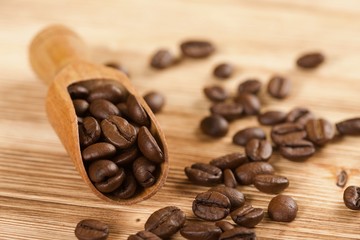 coffee beans on a wooden background