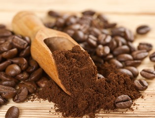 coffee powder on a wooden background