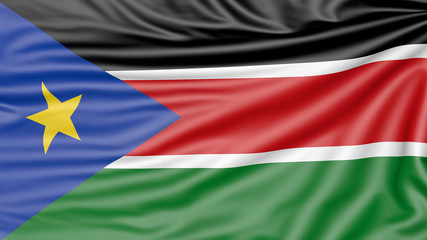 Flag of South Sudan, 3d illustration with fabric texture