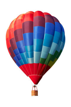 Hot air balloon, colorful aerostat on white, clipping path