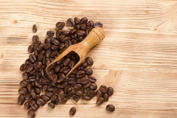 coffee beans on a wooden background