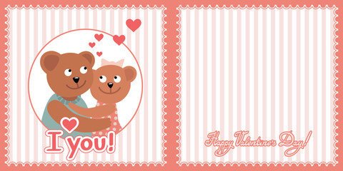 Couple of bears hugging. Vector illustration of Valentine s day congratulation card.