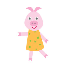 flat illustration vector pig in a dress