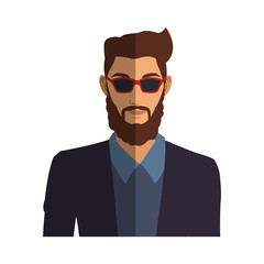 man cartoon with hipster style over white background. colorful design. vector illustration