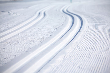 Cross Country Ski Tracks in Engadin - obrazy, fototapety, plakaty