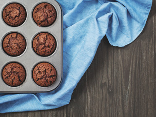 Freshly baked brownies in the bakeware