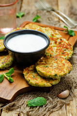 Cauliflower sweet potato Fritters with greek yogurt mint sauce