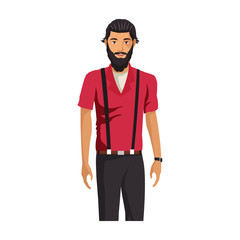 man cartoon with hipster style over white background. colorful design. vector illustration