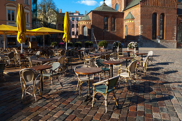 Street cafe on the square of old town (Riga, Latvia)