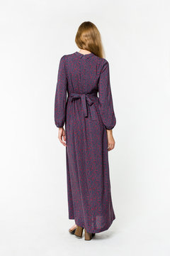 Details of women's clothing. Detail dress on a model on a white background
