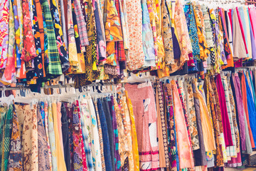Vintage cloth on rack in market