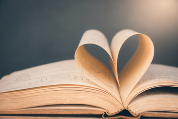 Opened book with heart shaped page.