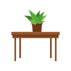 wooden table with plant in a pot over white background. colorful design. vector illustration