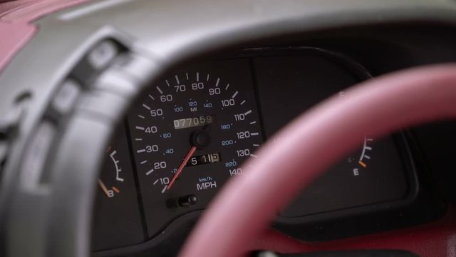 Retro red car dashboard shot