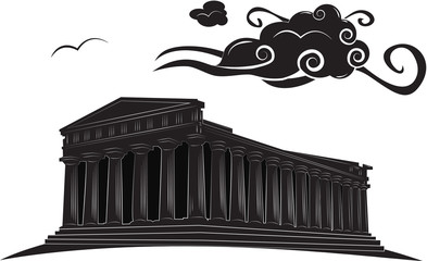 Templio Greco di Zeus, silhouette con nuvola astratta - obrazy, fototapety, plakaty