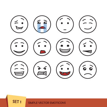 Set of outline emoticons